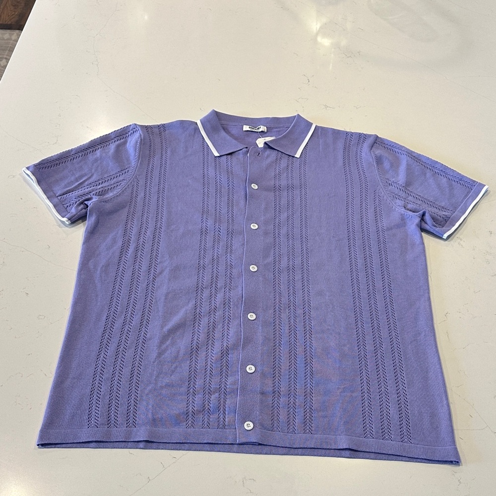NWT Coofandy Purple Short Sleeve Button-Up Knit Shirt